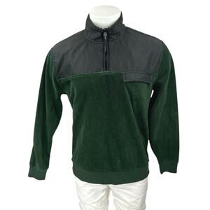 Zara Men's Black Green Colorblock Fleece Long Sleeve 1/4 Sweater Top Size M